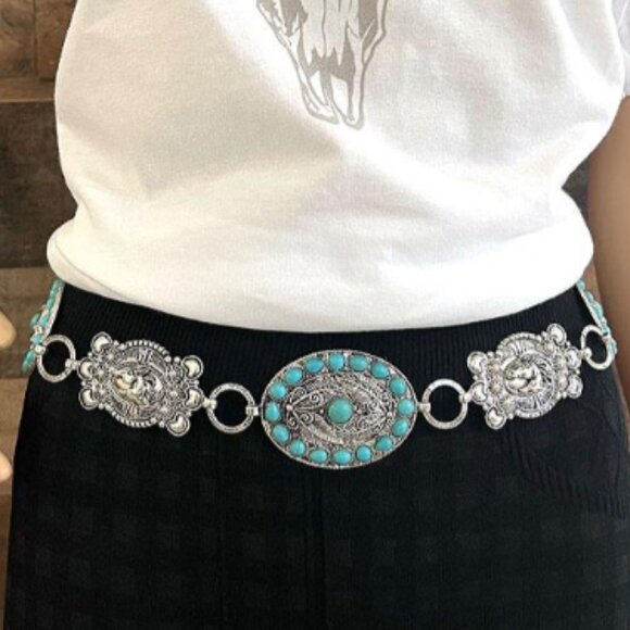 Western Semi Stone Turquoise Concho Belt main image 4